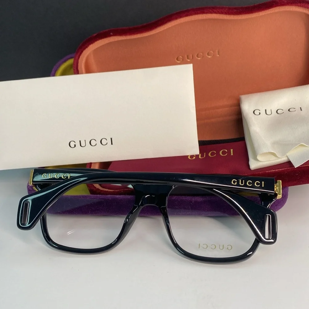 Gucci New Authentic GG0526o 001 Black and Gold Eyeglasses